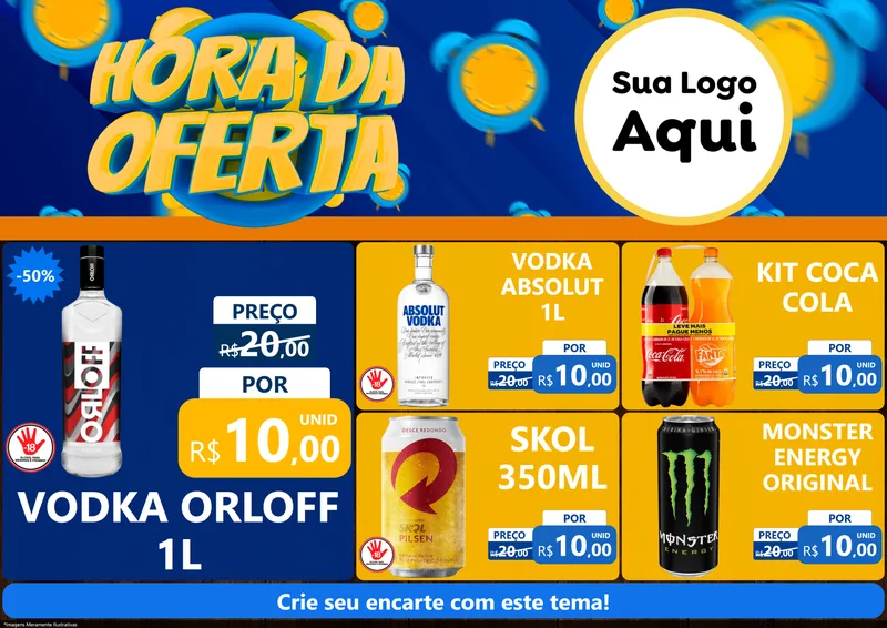 Modelo de Encarte para Encarte A4 Horizontal com o tema Hora da Oferta para Distribuidora de bebidas