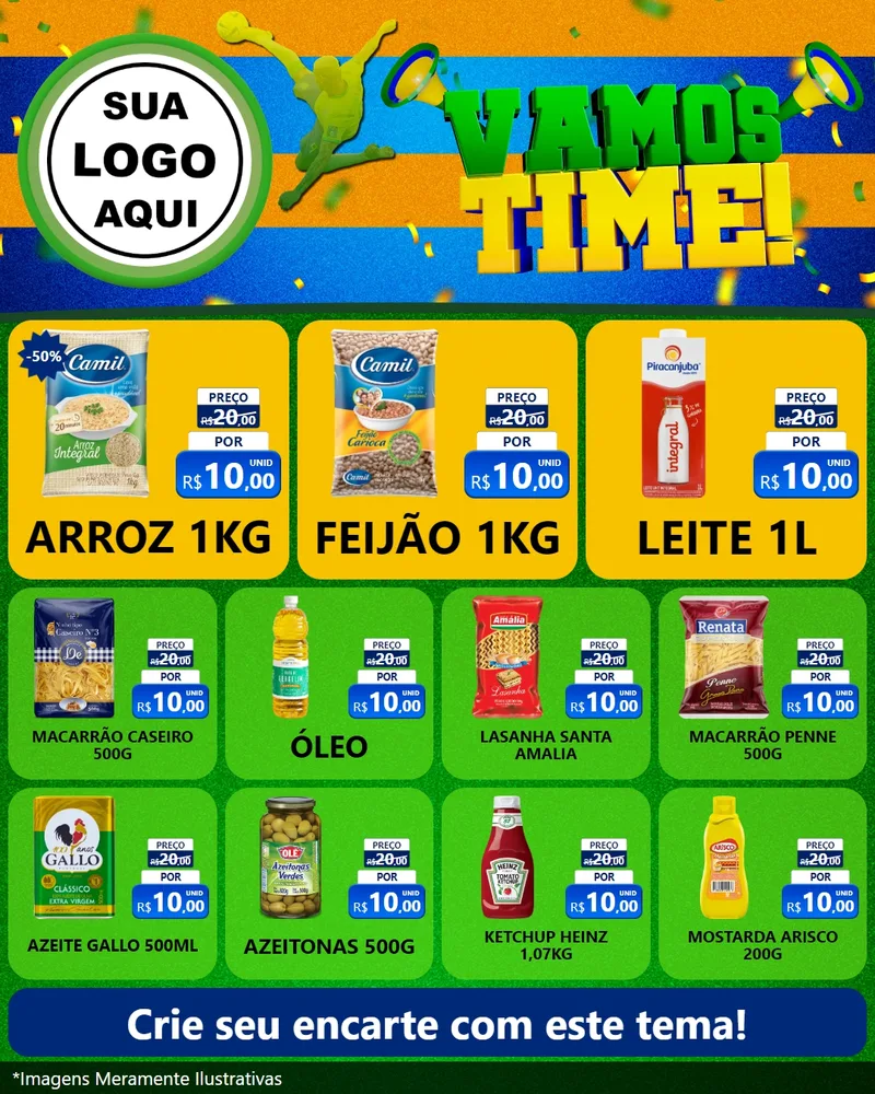 Modelo de Rede Social para Feed Instagram com o tema Vamos Time! para Supermercado