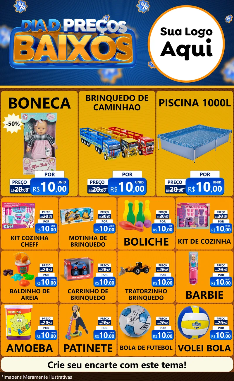 Modelo de Encarte para Encarte Grande com o tema Dia D Preço Baixo para Brinquedos