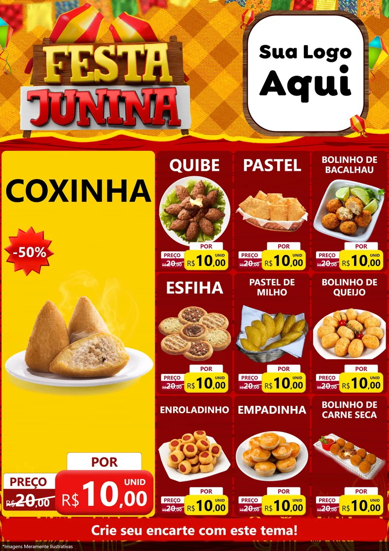 Modelo de Encarte para Encarte A4 Vertical com o tema Festa Junina para Salgadaria
