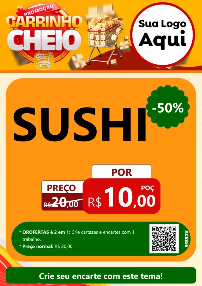 Modelo de Cartaz para Cartaz A4 Vertical com o tema Promoção carrinho cheio para Comida japonesa