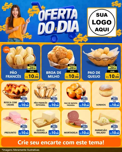 Modelo de Rede Social para Feed Instagram com o tema Oferta do Dia para Padaria