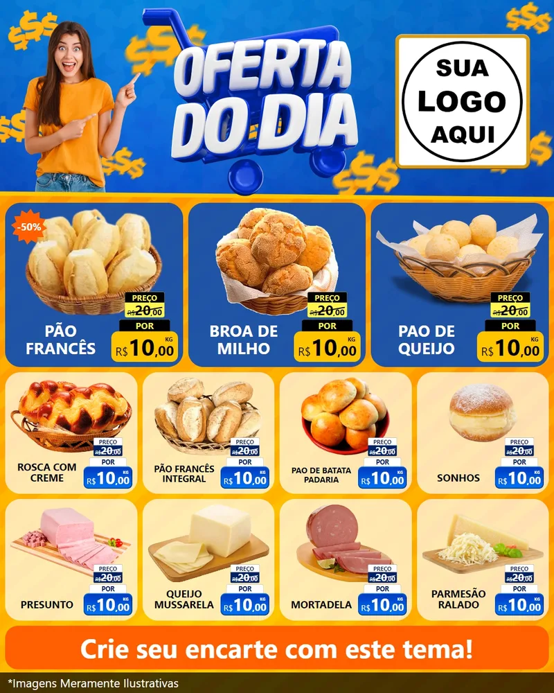 Modelo de Rede Social para Feed Instagram com o tema Oferta do Dia para Padaria