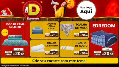 Modelo de TV para TV Horizontal com o tema Dia D Economia para Cama, Mesa e Banho
