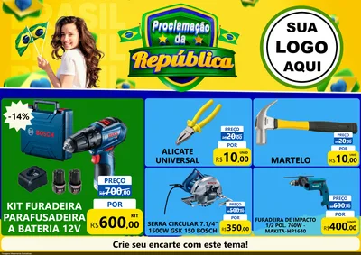 Modelo de Encarte para Encarte A4 Horizontal com o tema Proclamação da República para Maquinas e Ferramentas