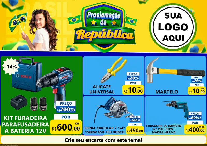 Modelo de Encarte para Encarte A4 Horizontal com o tema Proclamação da República para Maquinas e Ferramentas