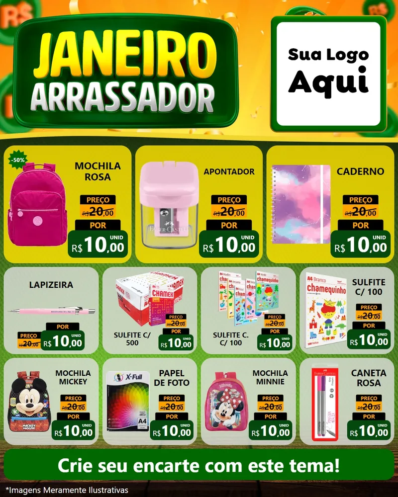 Modelo de Rede Social para Feed Instagram com o tema Janeiro Arrasador para Papelaria
