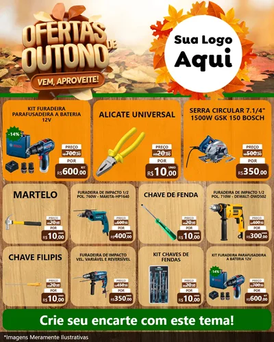 Modelo de Rede Social para Feed Instagram com o tema Ofertas de Outono - Vem, Aproveite! para Maquinas e Ferramentas