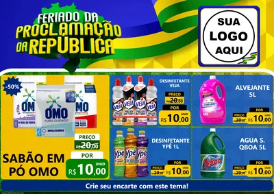 Modelo de Encarte para Encarte A4 Horizontal com o tema Feriado da Proclamação da República para Produtos de Limpeza