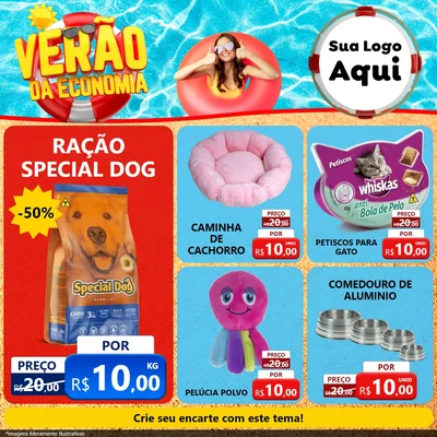 Modelo de Rede Social para Feed Facebook com o tema Verão da Economia para Pet Shop