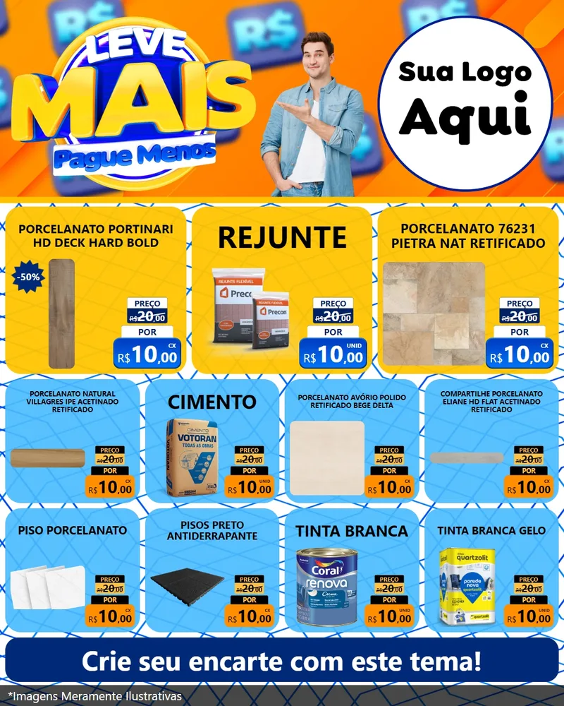 Modelo de Rede Social para Feed Instagram com o tema Leve Mais, Pague Menos para Pisos e revestimentos