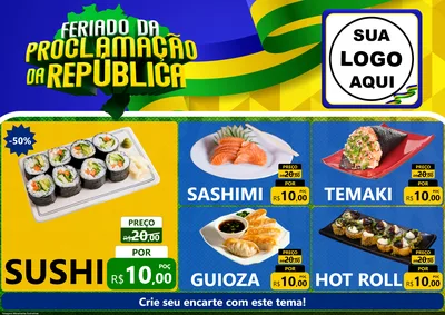 Modelo de Encarte para Encarte A4 Horizontal com o tema Feriado da Proclamação da República para Comida japonesa