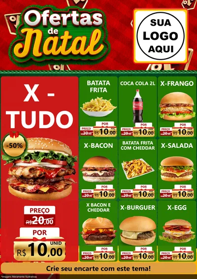 Modelo de Encarte para Encarte A4 Vertical com o tema Ofertas de Natal para Hamburgueria