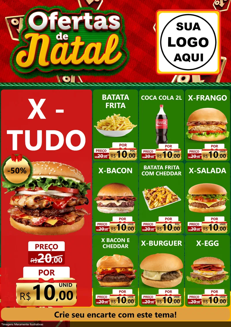 Modelo de Encarte para Encarte A4 Vertical com o tema Ofertas de Natal para Hamburgueria