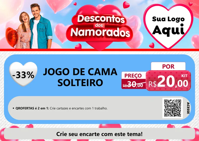 Modelo de Cartaz para Cartaz A4 Horizontal com o tema Descontos dos Namorados para Cama, Mesa e Banho