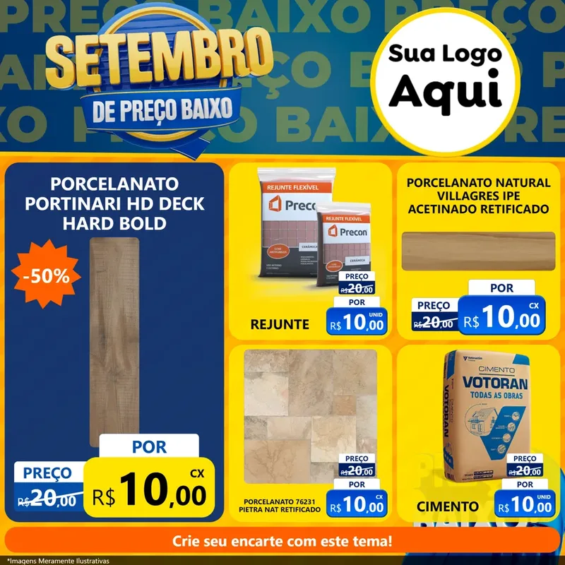 Modelo de Rede Social para Feed Facebook com o tema Setembro De Preço Baixo para Pisos e revestimentos