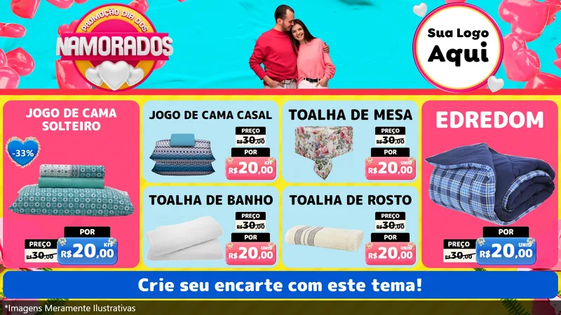 Modelo de TV para TV Horizontal com o tema Promoção Dia dos Namorados para Cama, Mesa e Banho