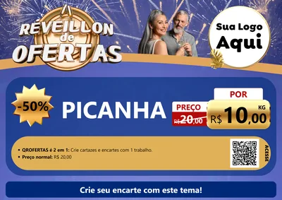 Modelo de Cartaz para Cartaz A4 Horizontal com o tema Réveillon de Ofertas para Açougue