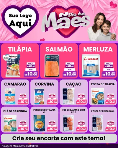 Modelo de Rede Social para Feed Instagram com o tema Dia das Mães para Peixaria