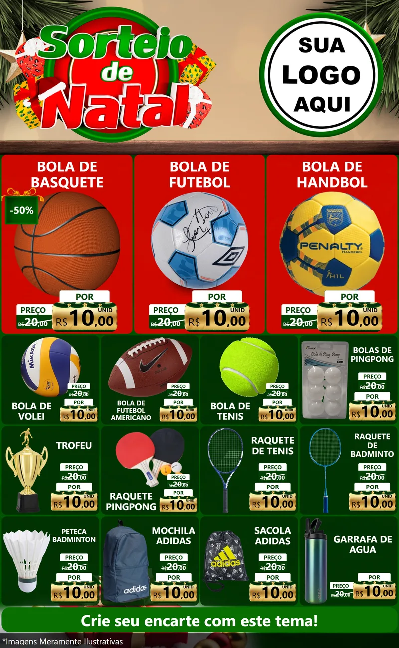 Modelo de Encarte para Encarte Grande com o tema Sorteio de Natal para Artigos Esportivos
