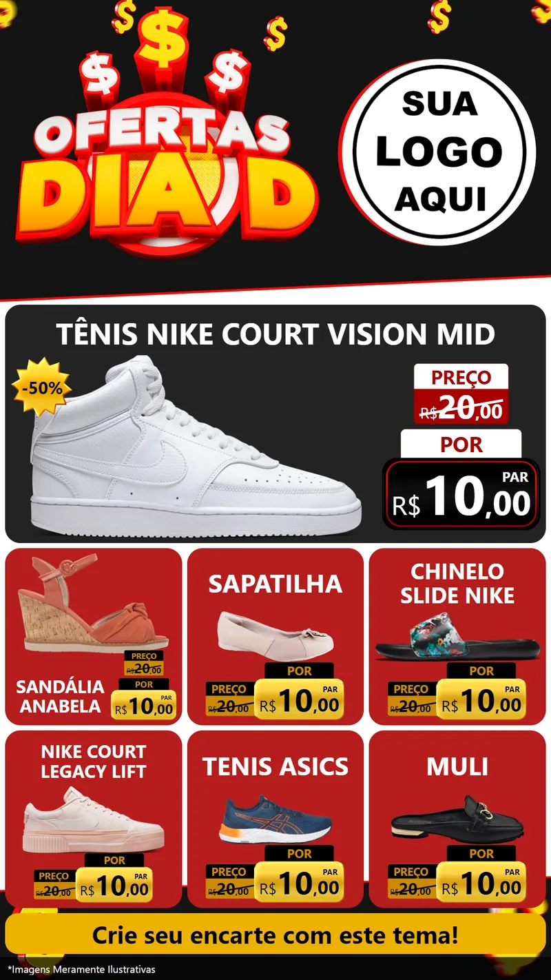 Modelo de Rede Social para Stories com o tema Ofertas Dia D para Calçados