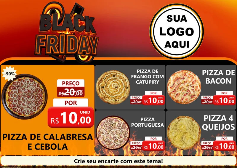 Modelo de Encarte para Encarte A4 Horizontal com o tema Black Friday para Pizzaria