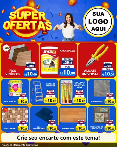 Modelo de Rede Social para Feed Instagram com o tema Super Ofertas para Material para Construção