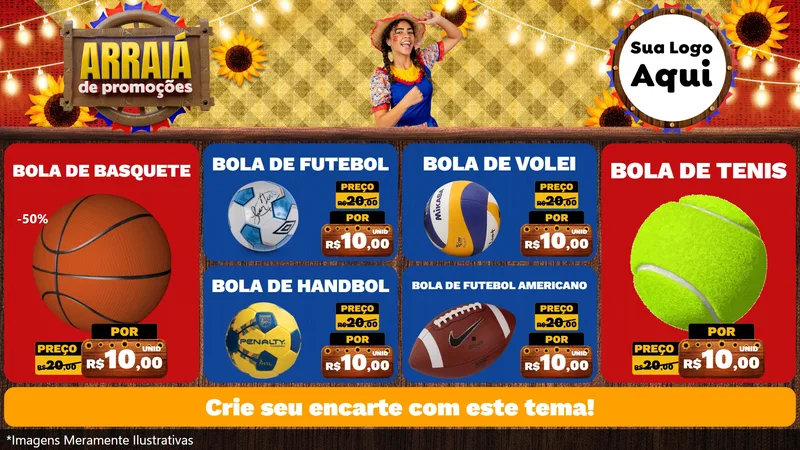 Modelo de TV para TV Horizontal com o tema Arraiá de Promoções para Artigos Esportivos