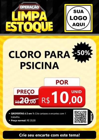 Modelo de Cartaz para Cartaz A4 Vertical com o tema Operação Limpa Estoque para Produtos para Piscina