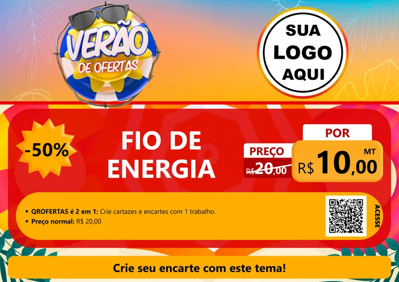 Modelo de Cartaz para Cartaz A4 Horizontal com o tema Verão de Ofertas para Materiais Elétricos