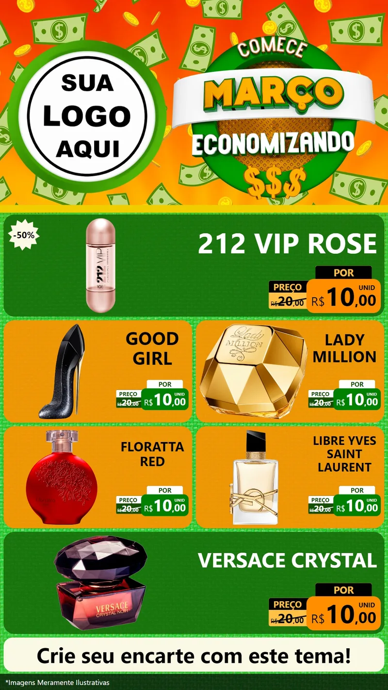 Modelo de TV para TV Vertical com o tema Comece Março Economizando para Perfumes