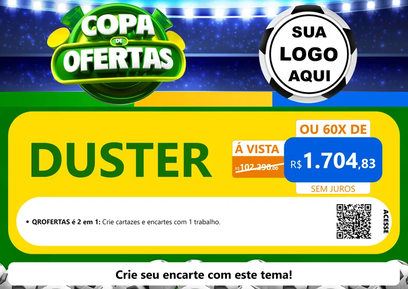 Modelo de Cartaz para Cartaz A4 Horizontal com o tema Copa de Ofertas para Concessionaria de Carros