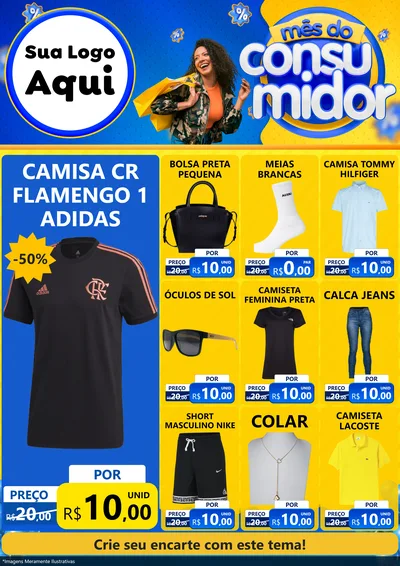 Modelo de Encarte para Encarte A4 Vertical com o tema Mês do Consumidor para Roupas e acessórios
