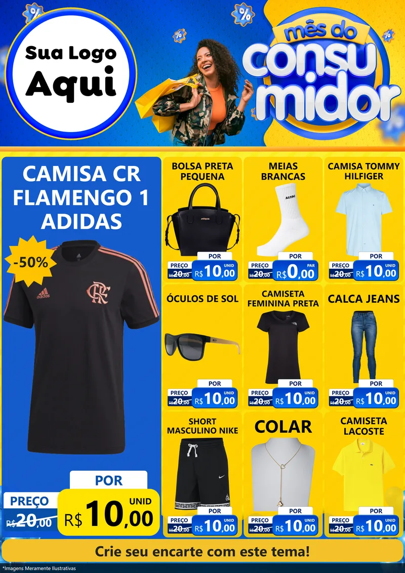 Modelo de Encarte para Encarte A4 Vertical com o tema Mês do Consumidor para Roupas e acessórios
