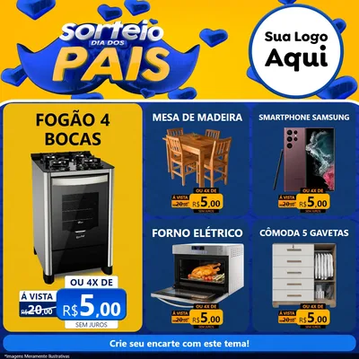 Modelo de Rede Social para Feed Facebook com o tema Sorteio Dia dos Pais para Móveis e Eletro