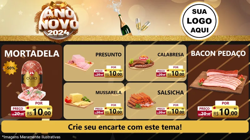 Modelo de TV para TV Horizontal com o tema Feliz Ano Novo 2027 para Frios e Laticínios