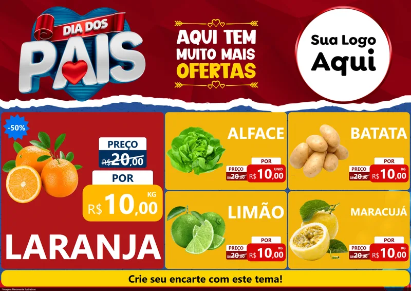 Modelo de Encarte para Encarte A4 Horizontal com o tema Dia dos Pais para Hortifrúti
