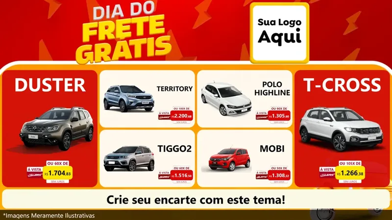 Modelo de TV para TV Horizontal com o tema Dia do Frete Grátis para Concessionaria de Carros