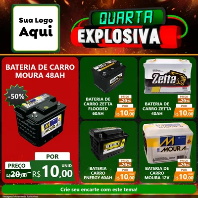 Modelo de Rede Social para Feed Facebook com o tema Quarta Explosiva para Baterias Elétricas