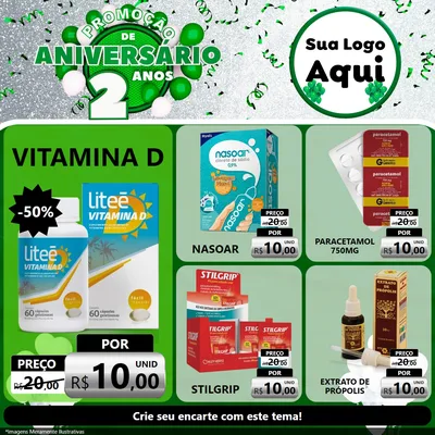 Modelo de Rede Social para Feed Facebook com o tema Promoção de Aniversário - 2 Anos para Farmácia