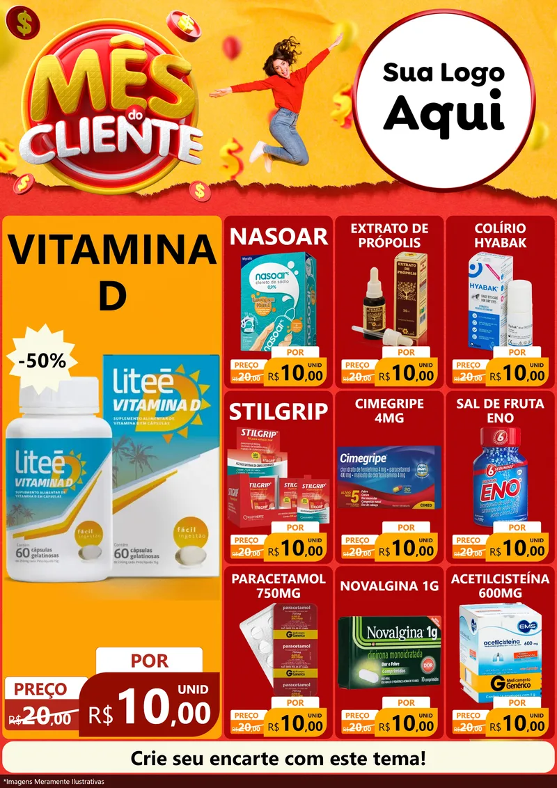 Modelo de Encarte para Encarte A4 Vertical com o tema Mês do Cliente para Farmácia