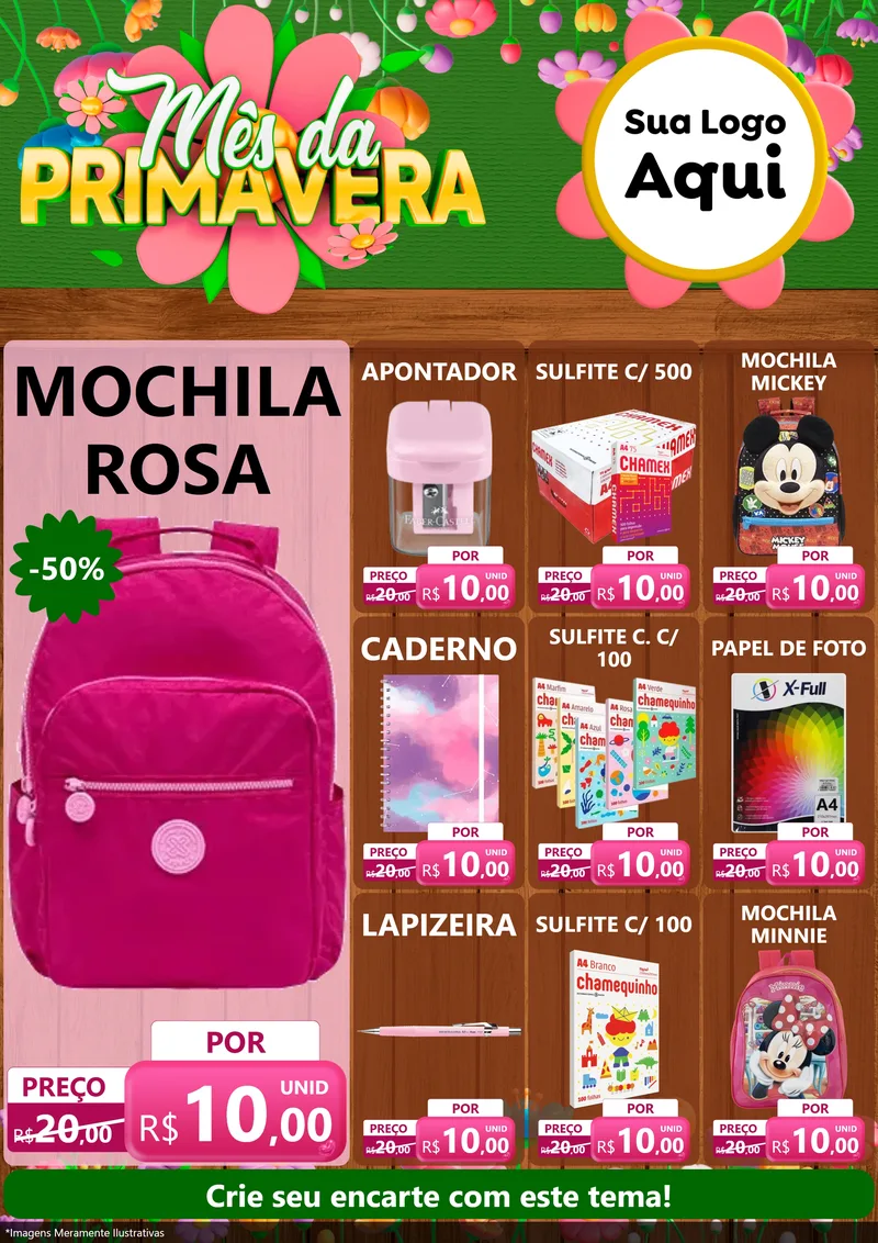 Modelo de Encarte para Encarte A4 Vertical com o tema Mês da Primavera para Papelaria