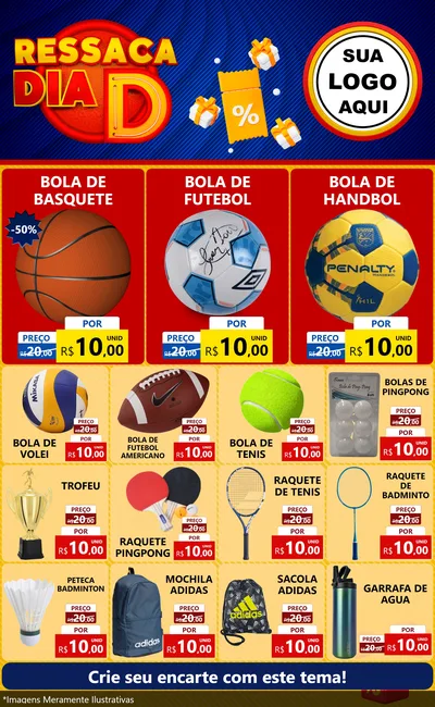 Modelo de Encarte para Encarte Grande com o tema Ressaca Dia D para Artigos Esportivos