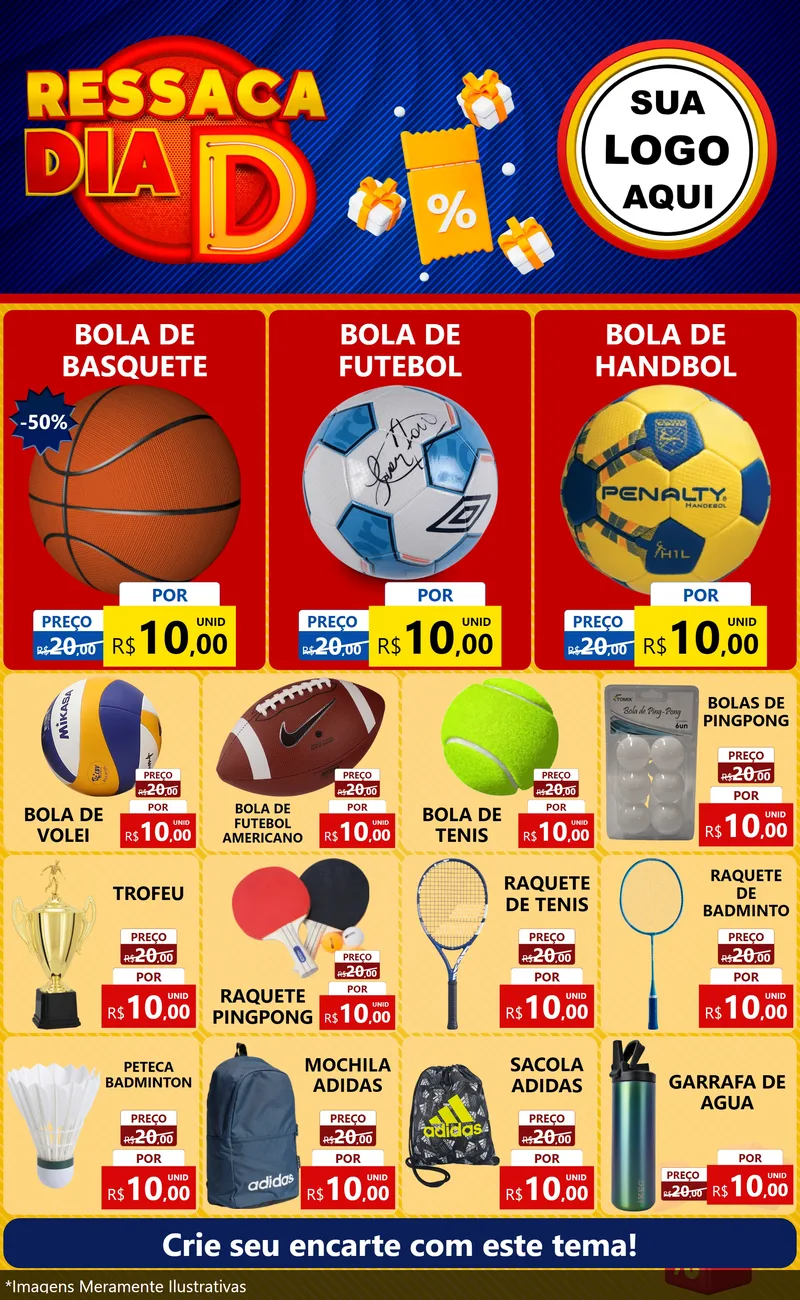 Modelo de Encarte para Encarte Grande com o tema Ressaca Dia D para Artigos Esportivos