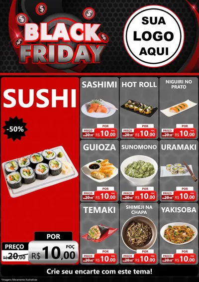 Modelo de Encarte para Encarte A4 Vertical com o tema Black Friday para Comida japonesa
