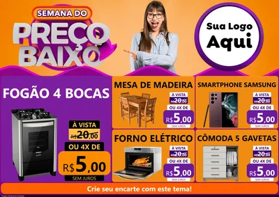 Modelo de Encarte para Encarte A4 Horizontal com o tema Semana do Preço Baixo para Móveis e Eletro