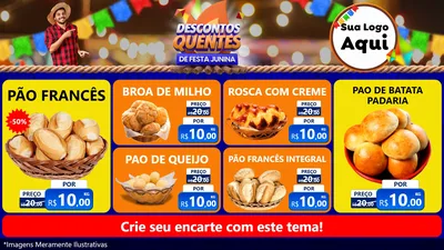 Modelo de TV para TV Horizontal com o tema Descontos Quentes de Festa Junina para Padaria