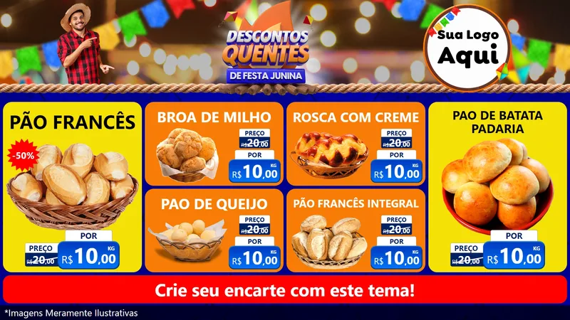 Modelo de TV para TV Horizontal com o tema Descontos Quentes de Festa Junina para Padaria