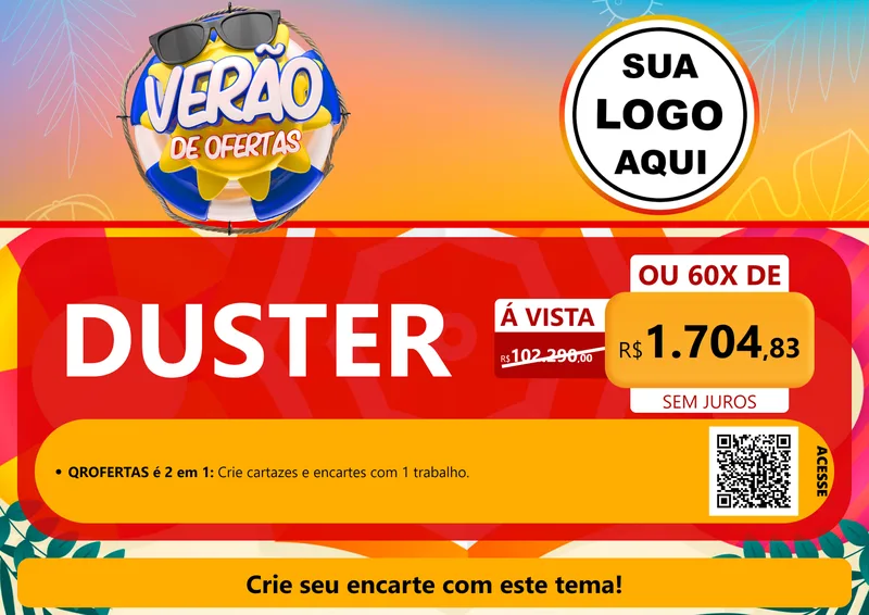 Modelo de Cartaz para Cartaz A4 Horizontal com o tema Verão de Ofertas para Concessionaria de Carros