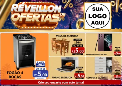 Modelo de Encarte para Encarte A4 Horizontal com o tema Réveillon de Ofertas para Móveis e Eletro